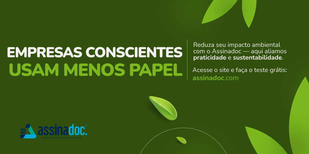 Banner promocional incentivando empresas a adotarem práticas sustentáveis com Assinadoc